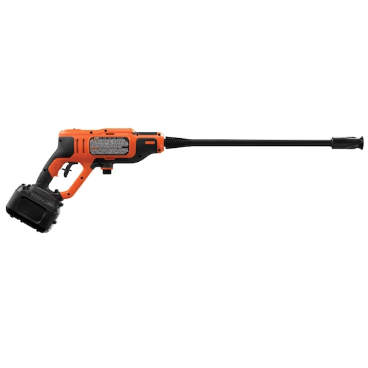 BLACKDECKER BCPC20D1 cordless power cleaner, orange and black, side angle on white background