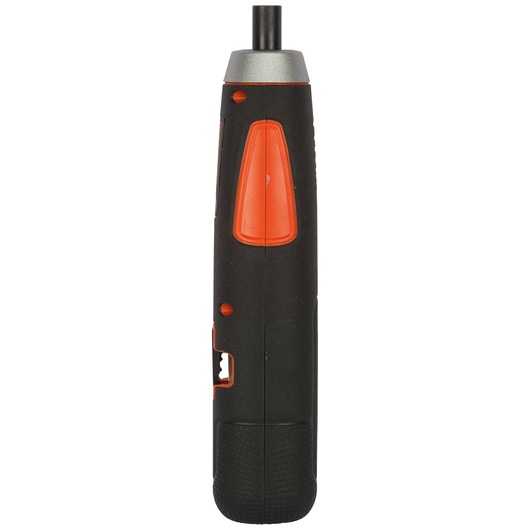 BLACKDECKER BD40K27 cordless screwdriver, black and orange, side view, on white background.