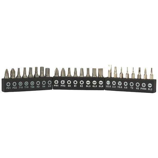 BLACKDECKER BD40K27 assorted screwdriver bits set, front angle on white background.