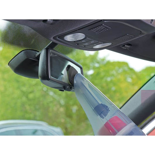 BLACKDECKER BDCV370-LA handheld vacuum cleaning car rearview mirror with brush attachment.