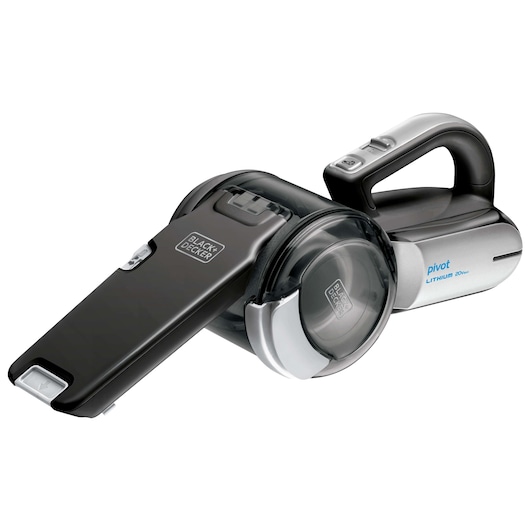 BLACKDECKER BDH2000PL handheld vacuum, black and silver, side angle on white background.