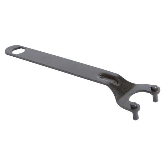 BLACKDECKER CS1024 pin spanner wrench in black, angled on white background, photography product.