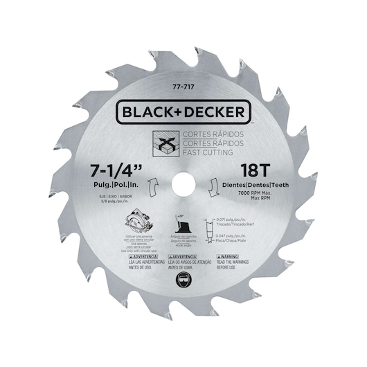 BLACK+DECKER CS1024 circular saw blade 7-1/4 inch 18 teeth metal, front angle on white background.