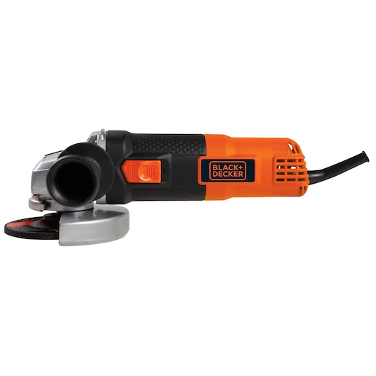 BLACKDECKER G720K angle grinder, black and orange, side view, power tool on white background.