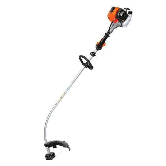 BLACKDECKER GST26 curved shaft string trimmer, orange and black, side angle on white background.
