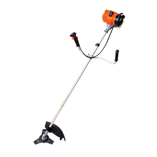 BLACKDECKER GST33 brush cutter with orange motor, silver shaft, and black handle, front angle photo.
