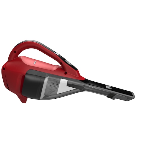 BLACKDECKER HLVA320J26 handheld vacuum cleaner, red and black, side angle on white background