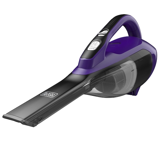 BLACK+DECKER HLVA325JP07 cordless handheld vacuum, purple and black, side angle on white background.
