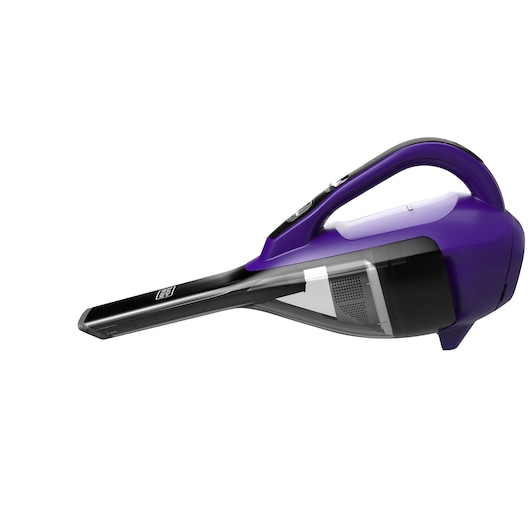 BLACKDECKER HLVA325JP07 handheld vacuum cleaner in purple, side angle on white background.