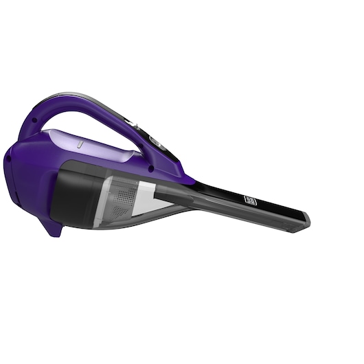BLACKDECKER HLVA325JP07 purple handheld vacuum, side view on white background.