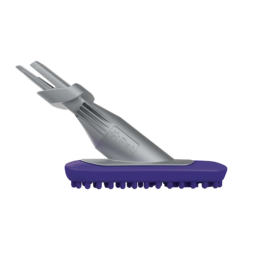 BLACKDECKER pet brush vacuum attachment HLVA325JP07, side angle, gray and purple plastic, white background