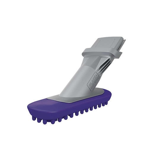 BLACK+DECKER HLVA325JP07 vacuum cleaner accessory with gray handle and purple brush, front angle on white background.