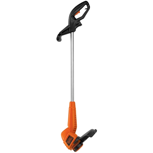 BLACKDECKER ST7700 orange and black string trimmer, side view, photography on white background.