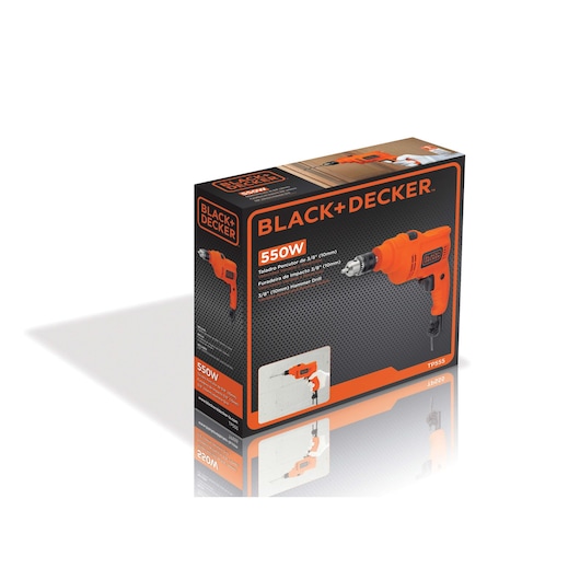 BLACK+DECKER TP555 hammer drill box, 550W, orange, front angle on white background.
